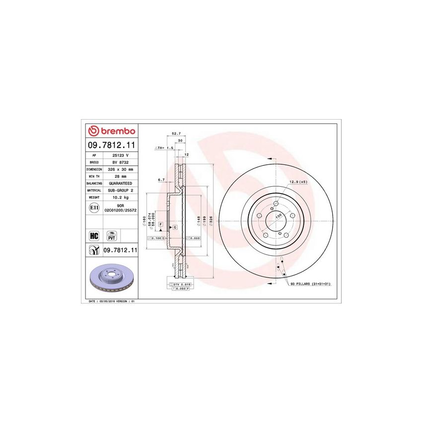 Brembo 09.7812.11 Premium Coated Vented Brake Rotor