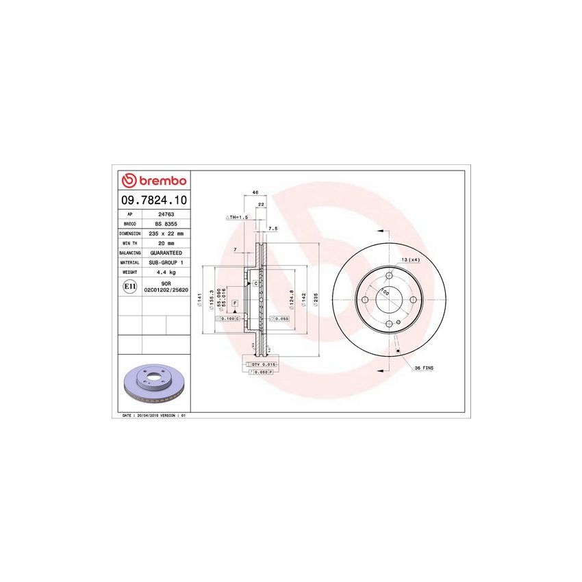 Brembo 09.7824.10 Premium Vented Brake Rotor