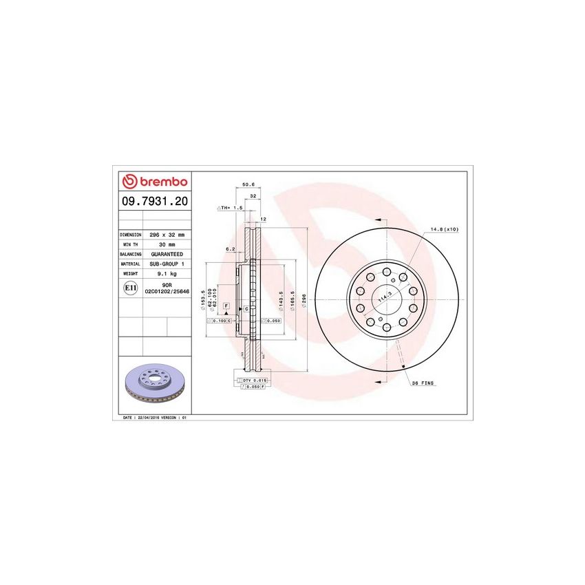 Brembo 09.7931.20 Premium Vented Brake Rotor
