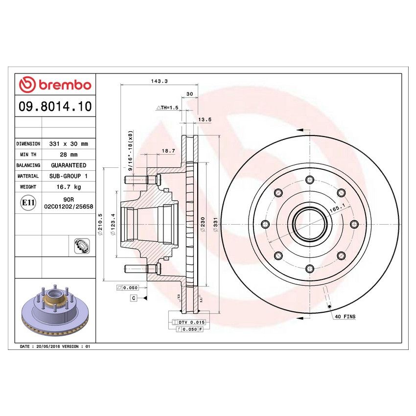 Brembo 09.8014.10 Premium Vented Brake Rotor