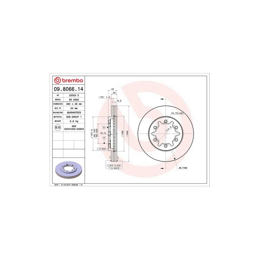 Brembo 09.8066.14 Premium Front Brake Rotor