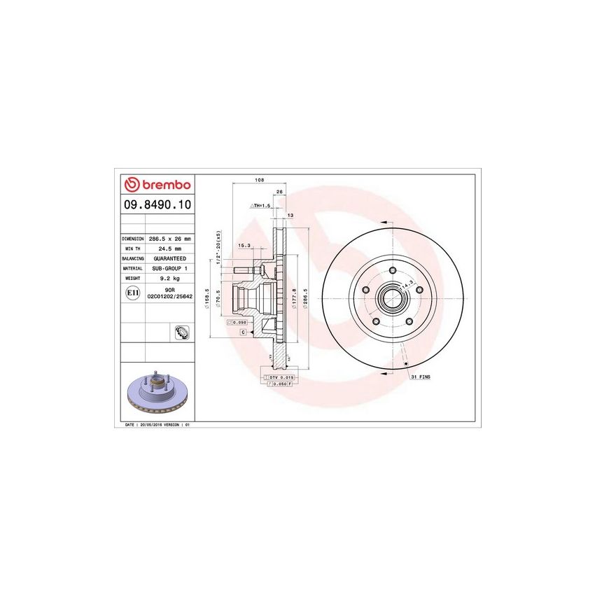 Brembo 09.8490.10 Premium Vented Brake Rotor