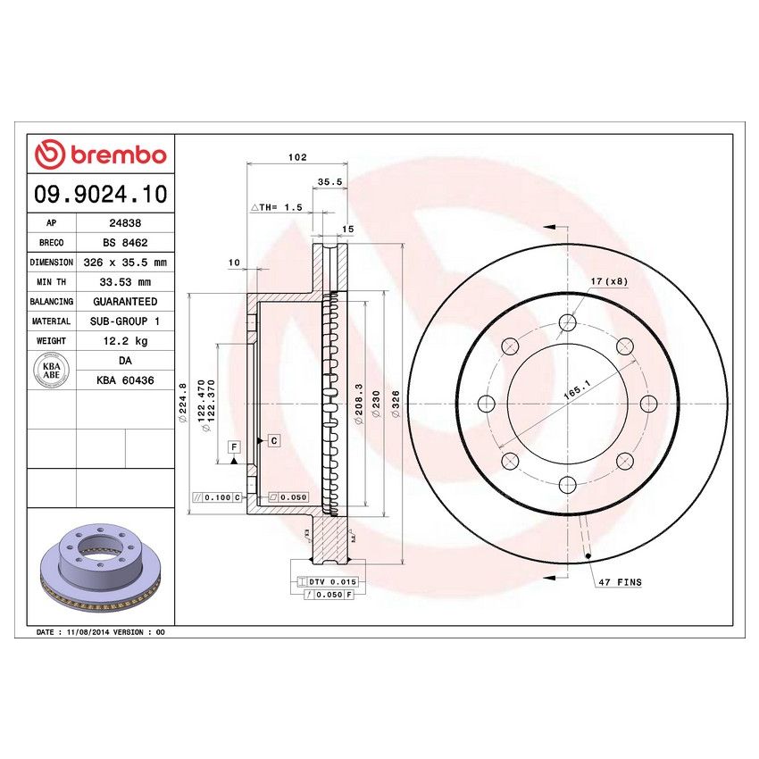 Brembo 09.9024.10 Premium Vented Brake Rotor