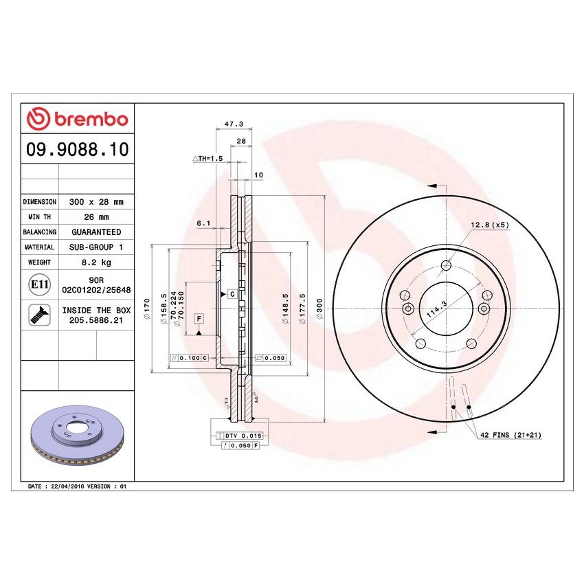 Brembo 09.9088.10 Premium Vented Brake Rotor