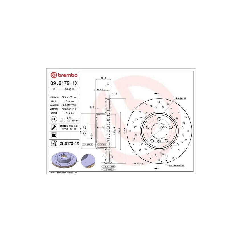 Brembo KTX0177 Brembo ceramic brake pad and Xtra vented drilled brake disc kit