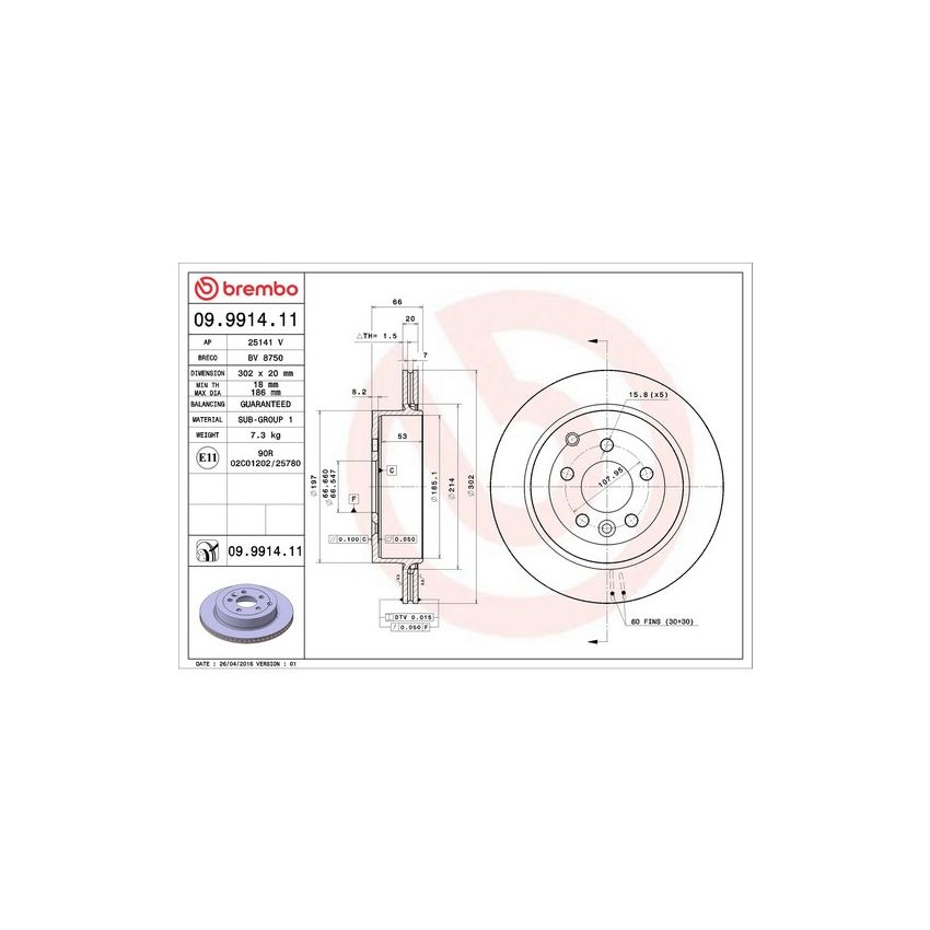 Brembo 09.9914.11 Premium Coated Vented Brake Rotor