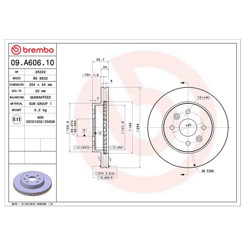 Brembo 09.A606.10 Premium Vented Brake Rotor