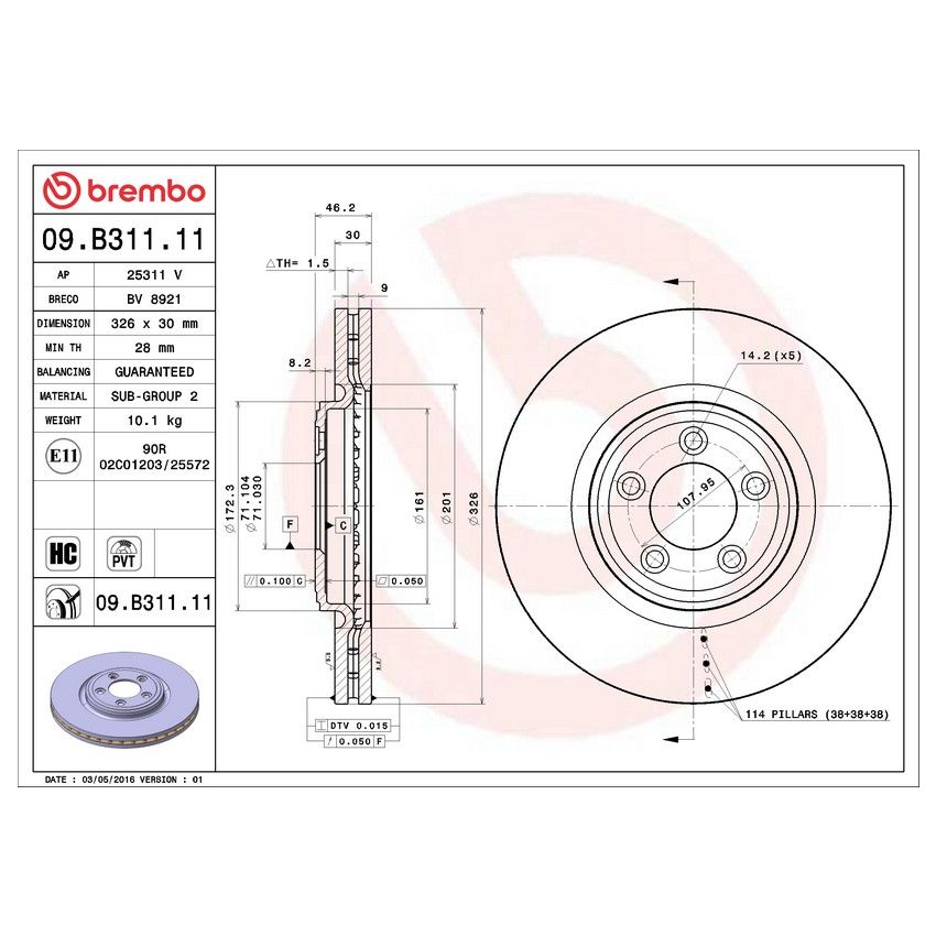 Brembo KT00584 Brembo ceramic brake pad and UV coated PVT  brake disc kit