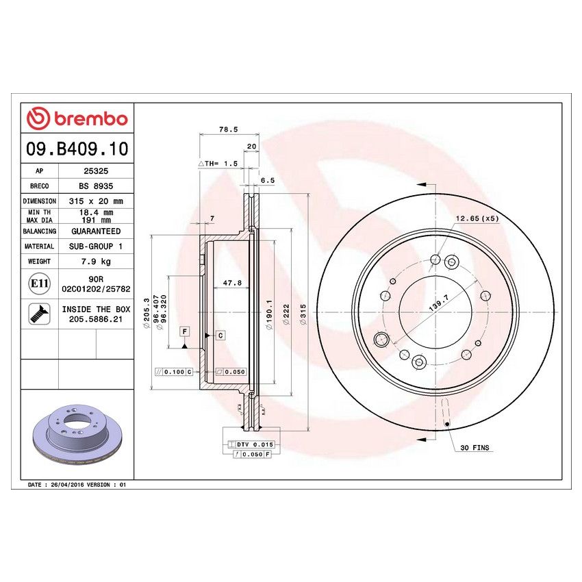 Brembo 09.B409.10 Premium Vented Brake Rotor