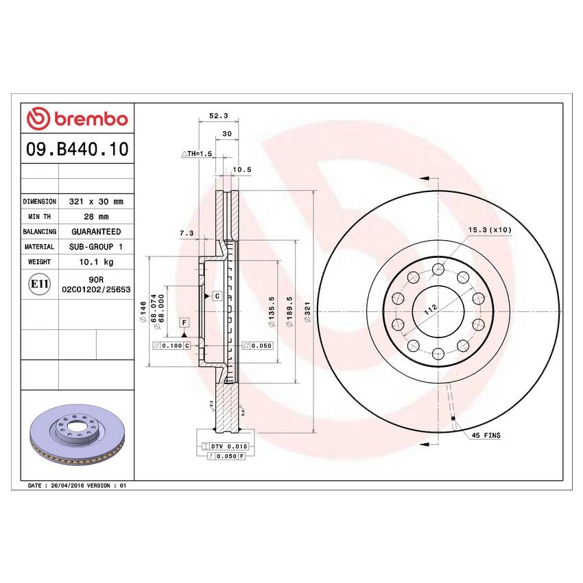 Brembo 09.B440.10 Premium Vented Brake Rotor