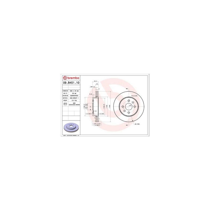 Brembo 09.B451.10 Premium Vented Brake Rotor