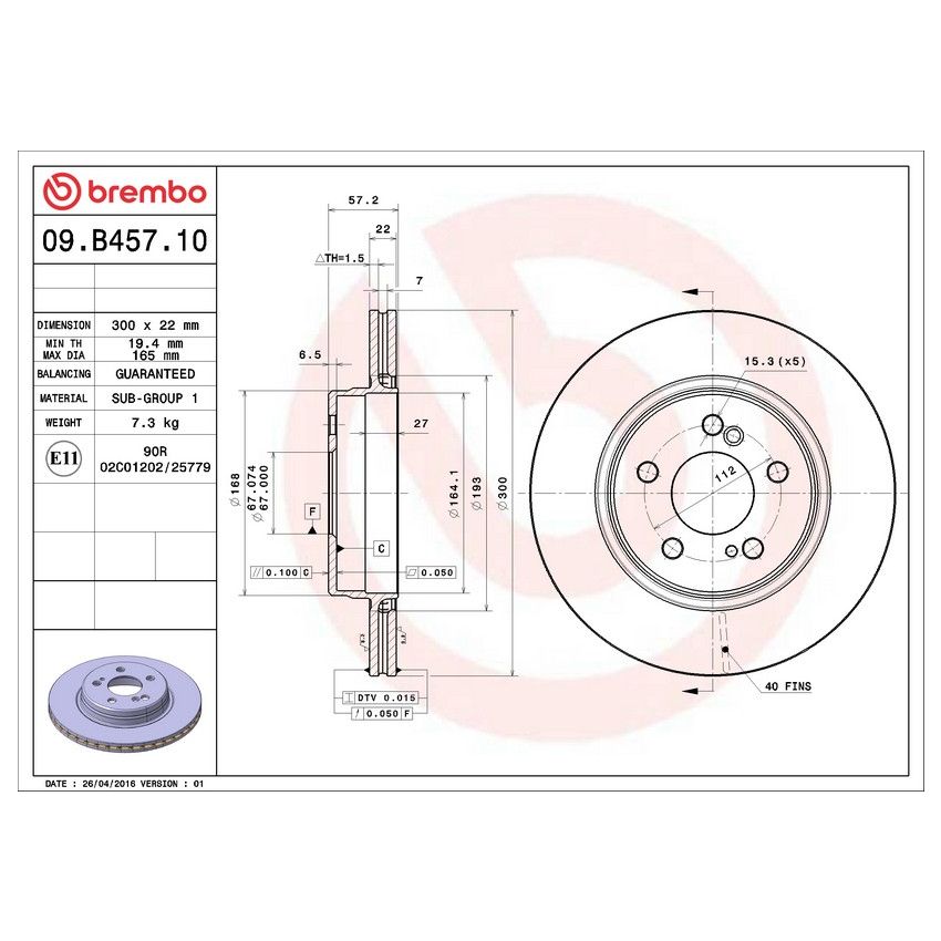 Brembo 09.B457.10 Premium Vented Brake Rotor