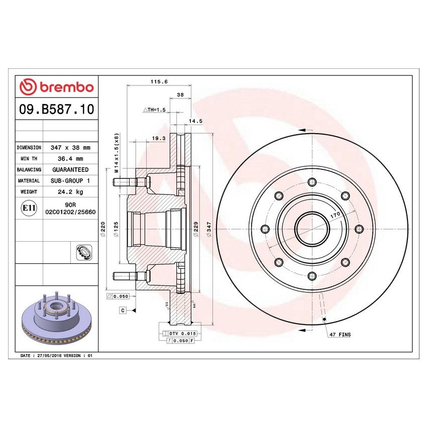 Brembo 09.B587.10 Premium Vented Brake Rotor