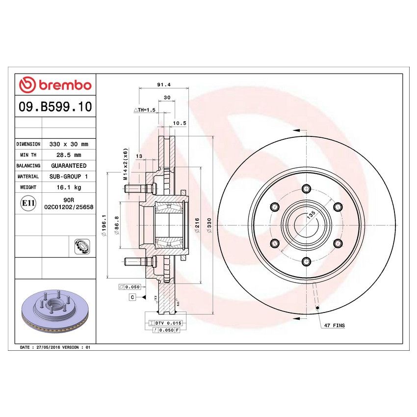 Brembo 09.B599.10 Premium Vented Brake Rotor