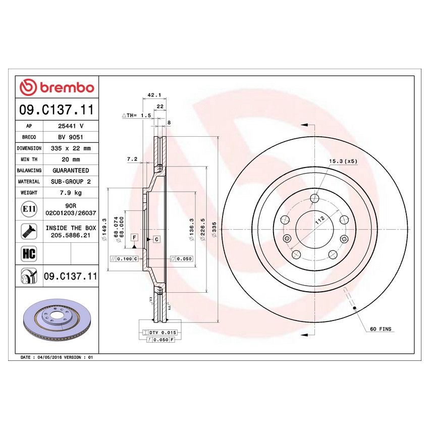 Brembo KT00817 Brembo ceramic brake pad and UV coated vented  brake disc kit