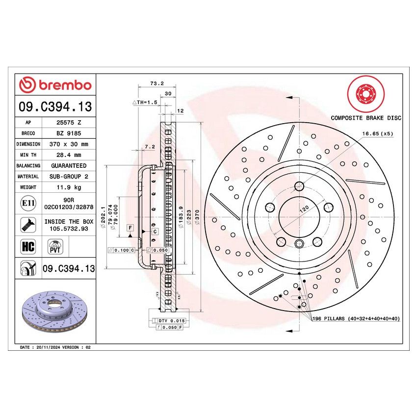 Brembo 09.C394.13 Premium Vented Composite Brake Rotor