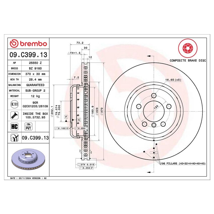 Brembo 09.C399.13 Premium Vented Composite Brake Rotor