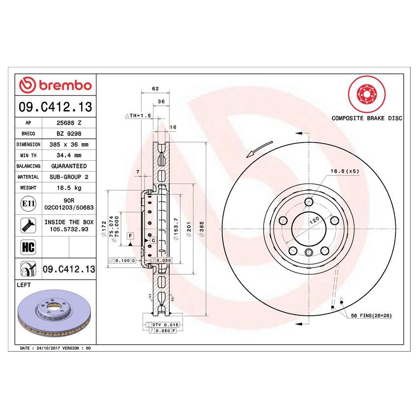 Brembo 09.C412.13 Premium Vented Composite Brake Rotor