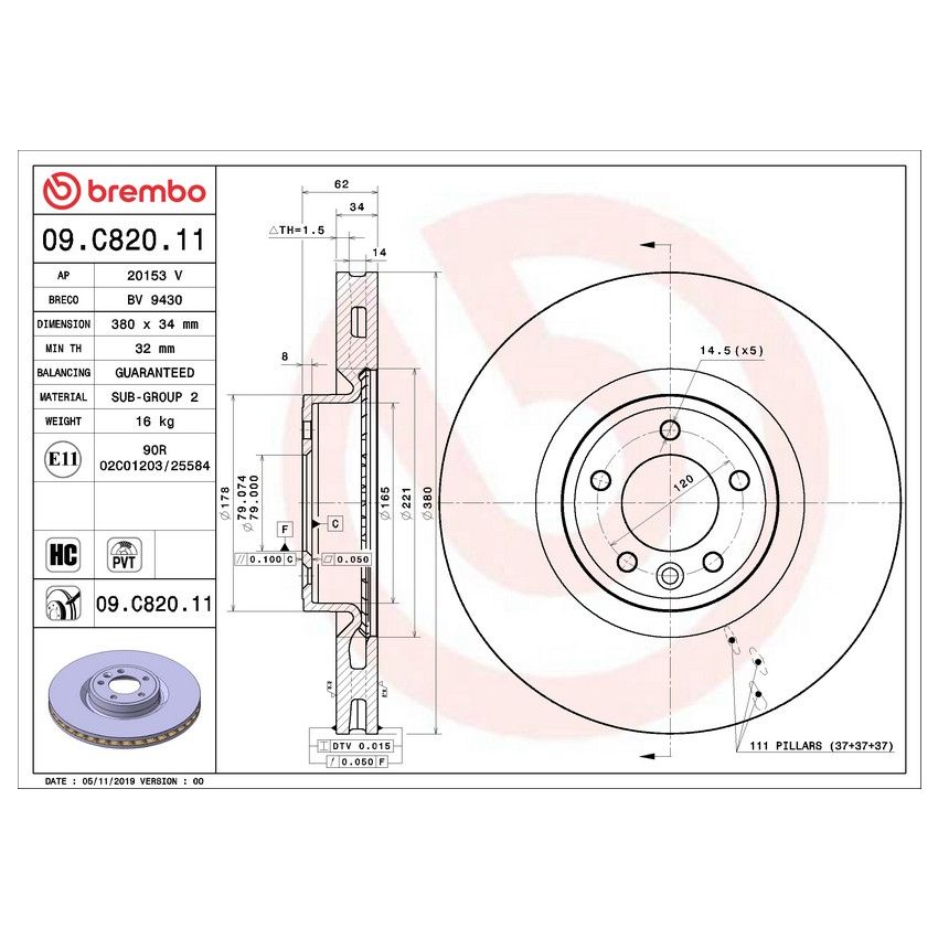 Brembo KT00C38 Brembo ceramic brake pad and UV coated PVT  brake disc kit