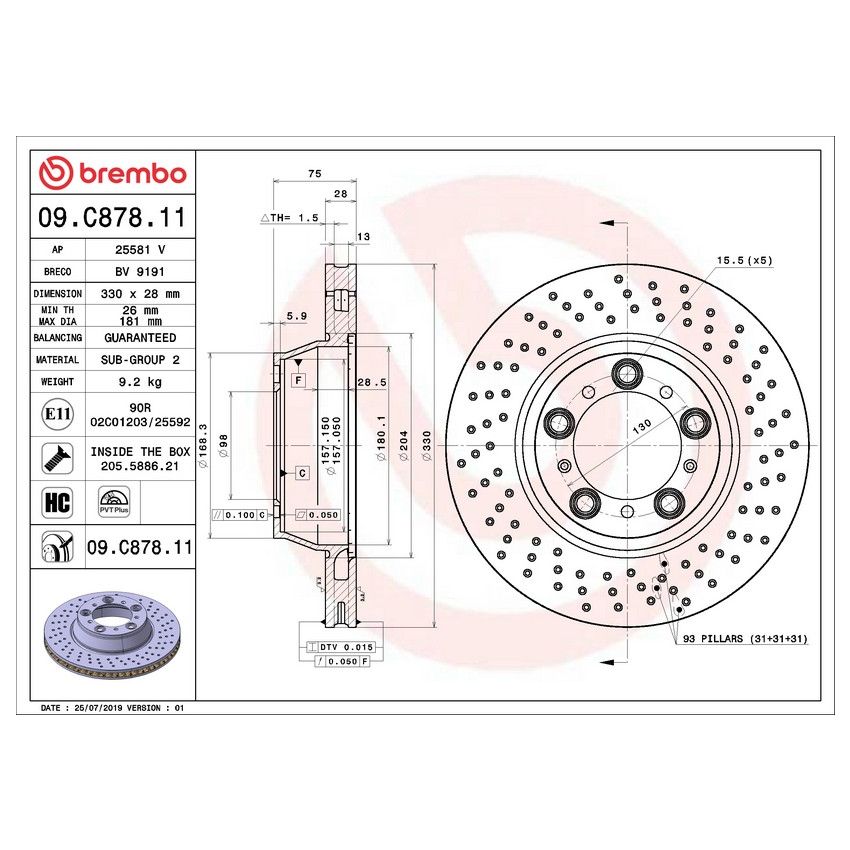 Brembo KT00A71 Brembo ceramic brake pad and UV coated PVT drilled brake disc kit