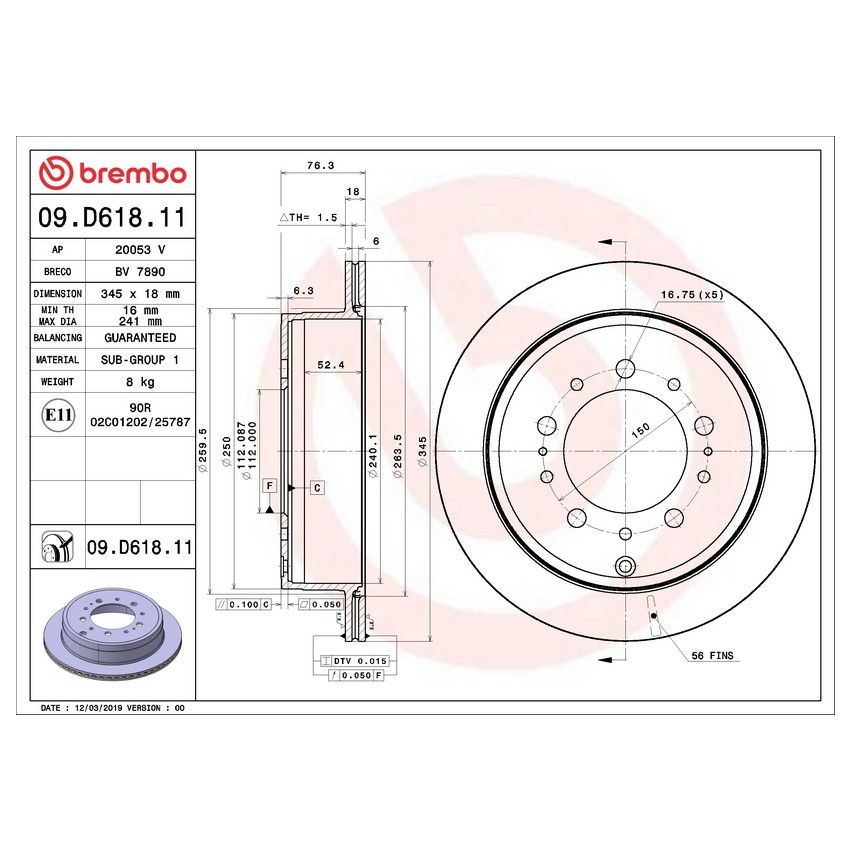 Brembo KT00561 Brembo ceramic brake pad and UV coated vented  brake disc kit