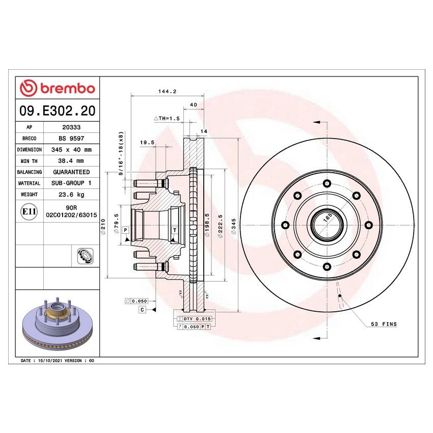 Brembo 09.E302.20 Premium Vented Brake Rotor