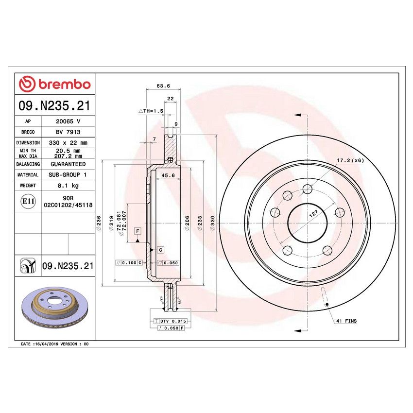 Brembo KT00A43 Brembo ceramic brake pad and UV coated vented  brake disc kit