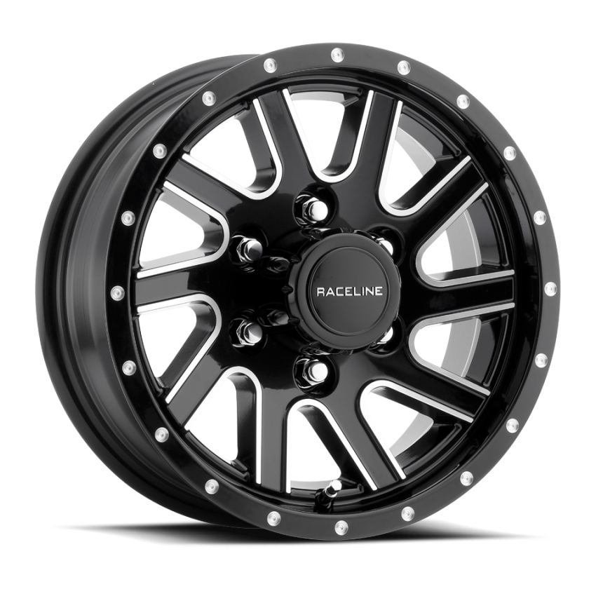 Raceline 820M Twisted 16x6in / 8x165.1 BP / 0mm Offset / 4.90mm Bore - Black & Machined Wheel