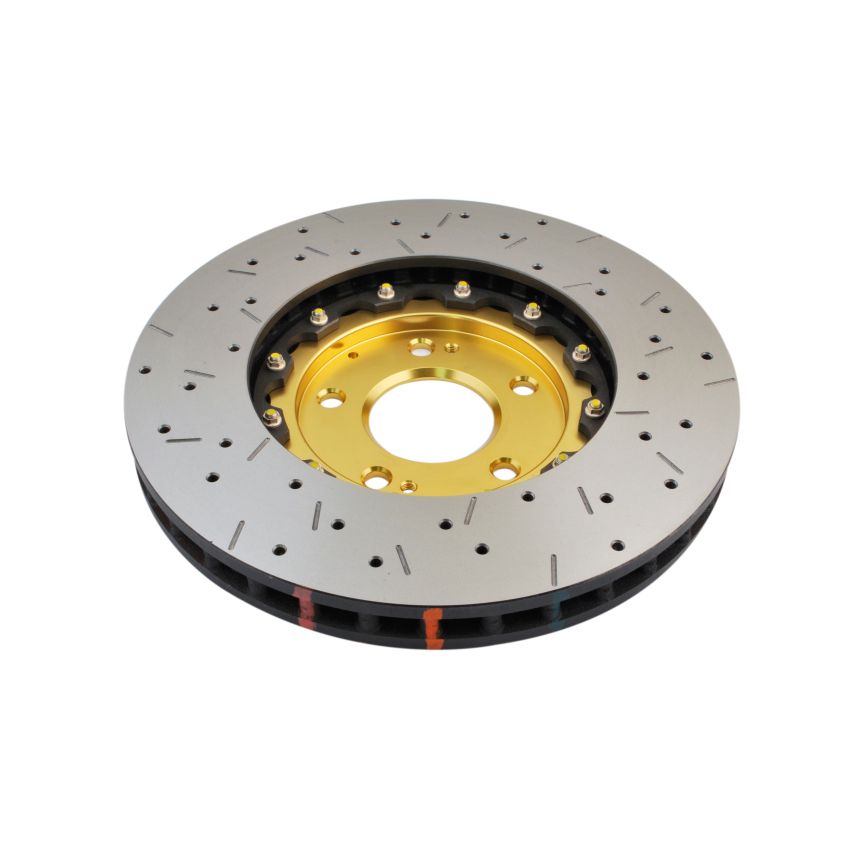 DBA 03-05 Evo 8/9 Front Drilled & Slotted 5000 Series 2 Piece Rotor Assembled w/ Gold Hat