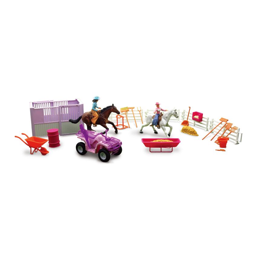 New Ray Toys SS-37105B Valley Ranch Set with Pink ATV, Figurines and Horses