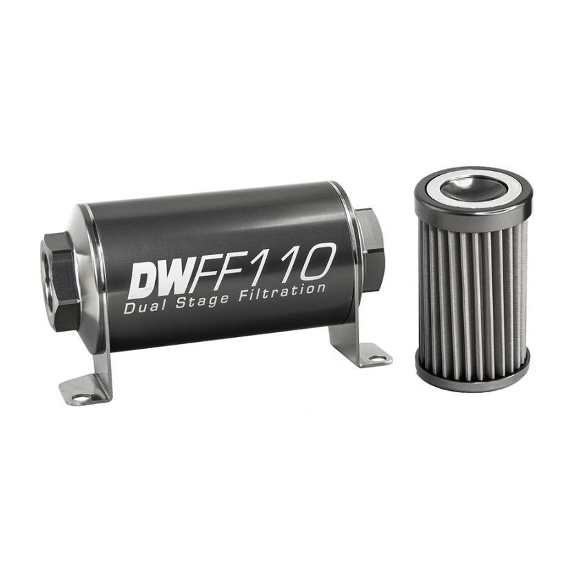 DeatschWerks 8-03-110-040K Stainless Steel 8AN 40 Micron Universal Inline Fuel Filter Housing Kit (110mm)