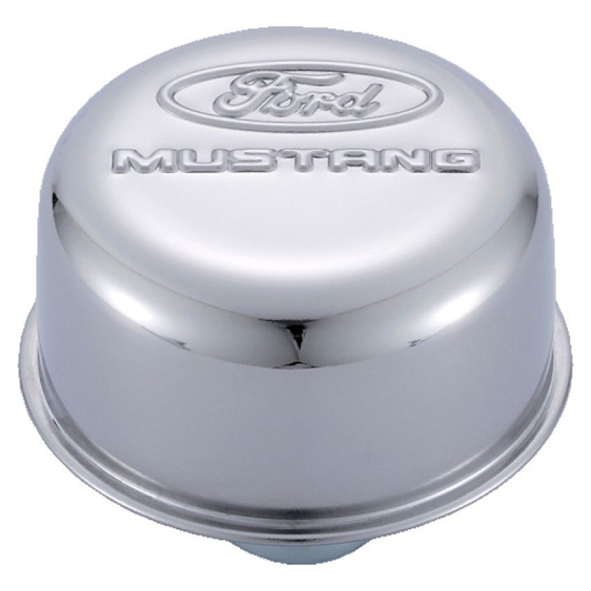 FORD FRD302-220 Chrome Steel Breather W/Ford Mustang Logo