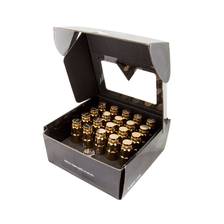 NRG LN-LS710CG-21 700 Series M12 X 1.25 Steel Lug Nut w/Dust Cap Cover Set 21 Pc w/Locks & Socket - Chrome Gold