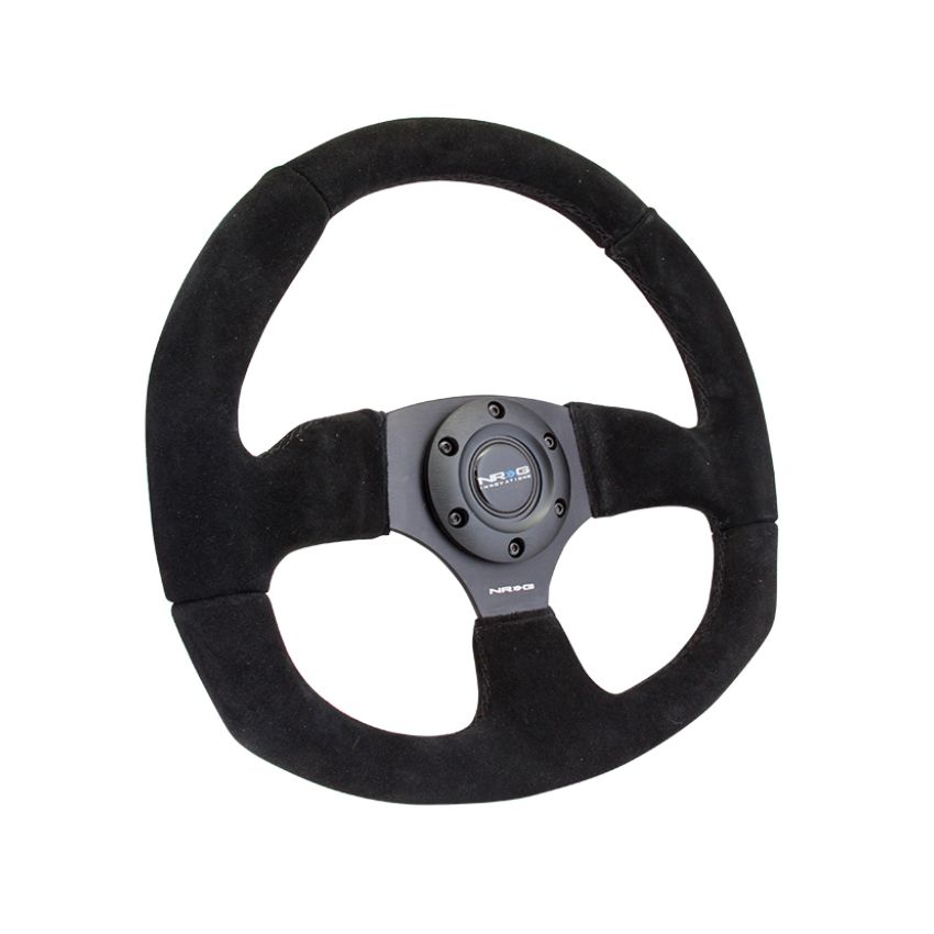 NRG Reinforced Steering Wheel (320mm Horizontal / 330mm Vertical) Black Suede w/Black Stitching