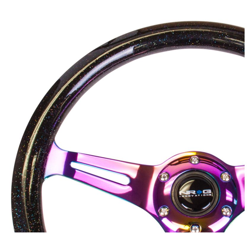 NRG Classic Wood Grain Steering Wheel (350mm) Black Sparkle/Galaxy Color w/Neochrome 3-Spoke