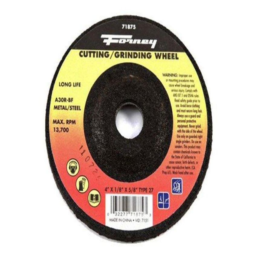 Forney 71875 Grinding Wheel with 5/8-Inch Arbor, Metal Type 27, A30R-BF, 4-Inch-by-1/8-Inch
