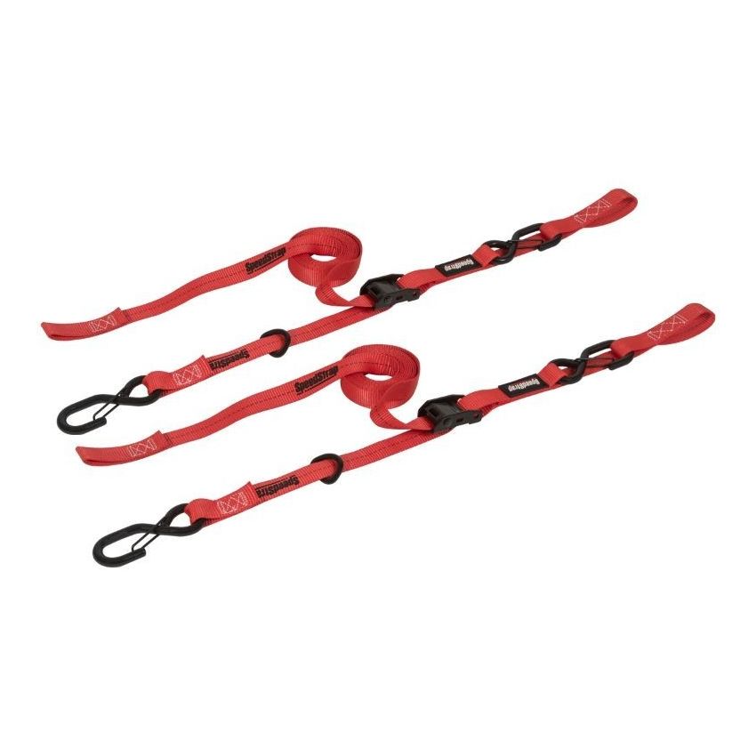 SpeedStrap 1In x 10Ft Cam-Lock Tie Down with Snap S-Hooks Soft-Tie (2 Pack) - Red