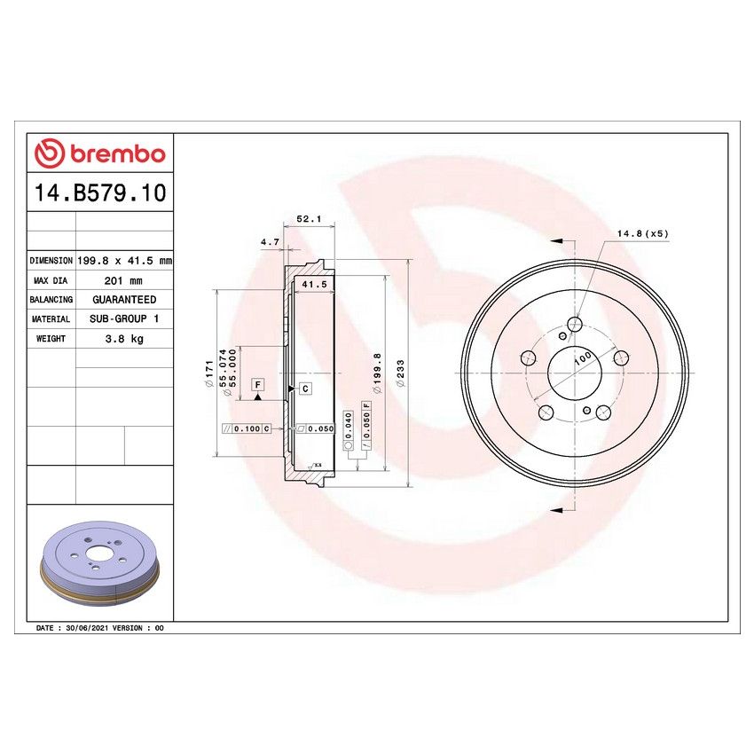 Brembo 14.B579.10 Premium OE Equivalent Brake Drum