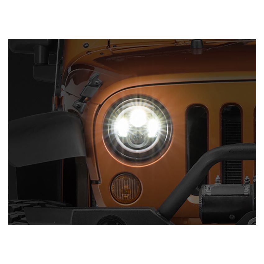 Raxiom 97-18 Jeep Wrangler TJ/JK Axial Halo Headlights w/ DRL Amber Signals- Blk Hsng (Clear Lens)