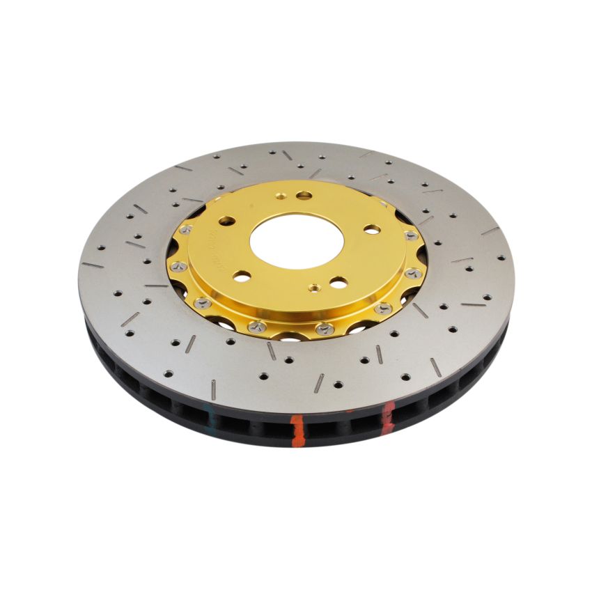 DBA 03-05 Evo 8/9 Front Drilled & Slotted 5000 Series 2 Piece Rotor Assembled w/ Gold Hat