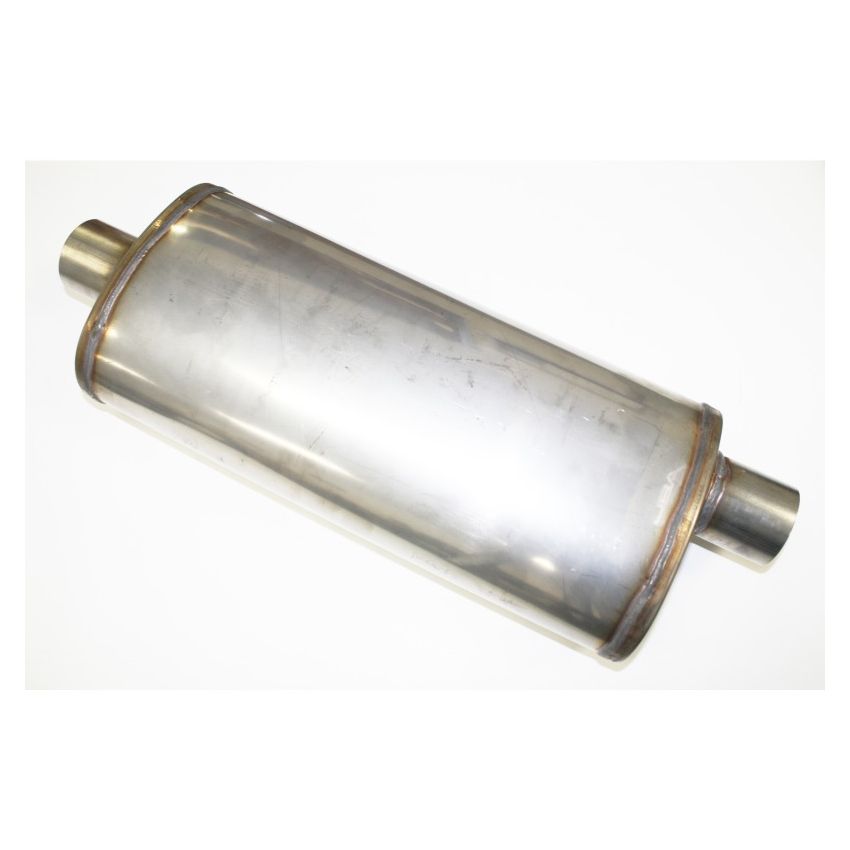 JBA Universal Straight-Through Style 304SS Muffler 18x8x5 2.5in Inlet Diameter Offset/Center