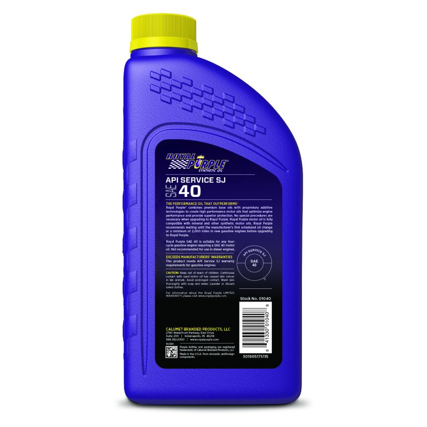 Royal Purple 06040 Premium Synthetic High Performance Straight-Grade SAE 40 Motor Oil - 1 Quart