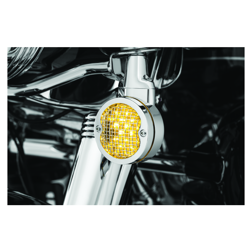 Kuryakyn 6513 Mesh Turn Signal Bezels 3-1/4in Chrome