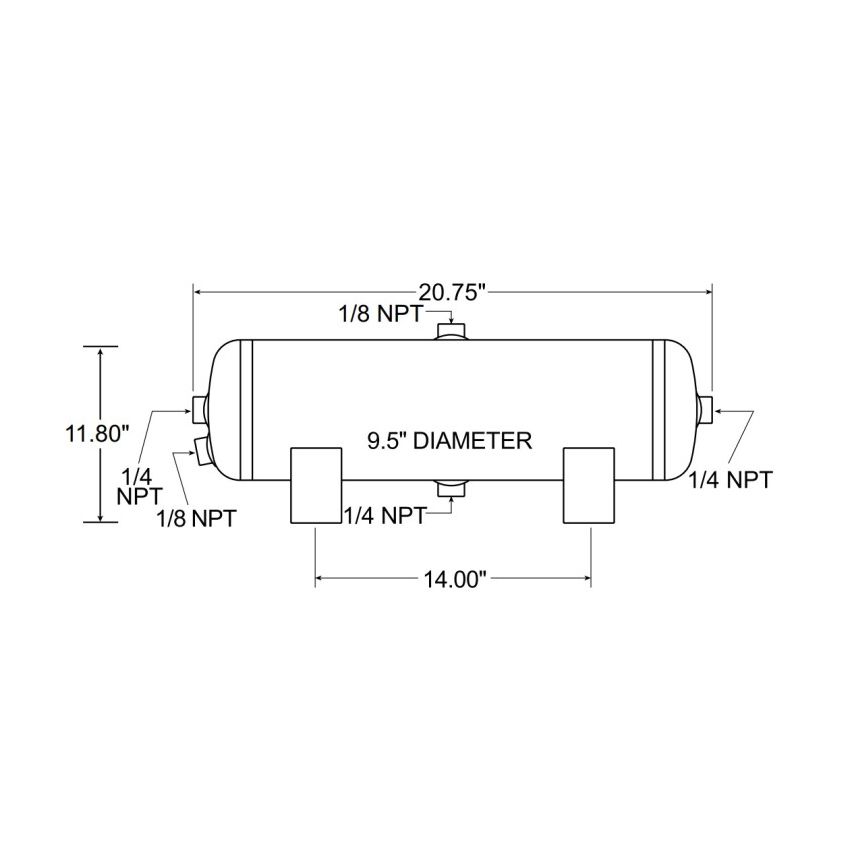 Firestone 9246 Air Tank 5 Gallon 9.5in. x 20.75in. (4) 1/4in. NPT Ports 150 PSI - Black (WR17609246)