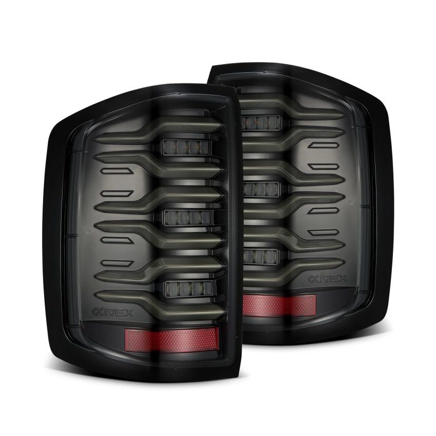 AlphaRex 14-18 Chevy Silverado 1500 Luxx-Series LED Tail Lights Alpha-Black w/Activ Light/Seq Signal