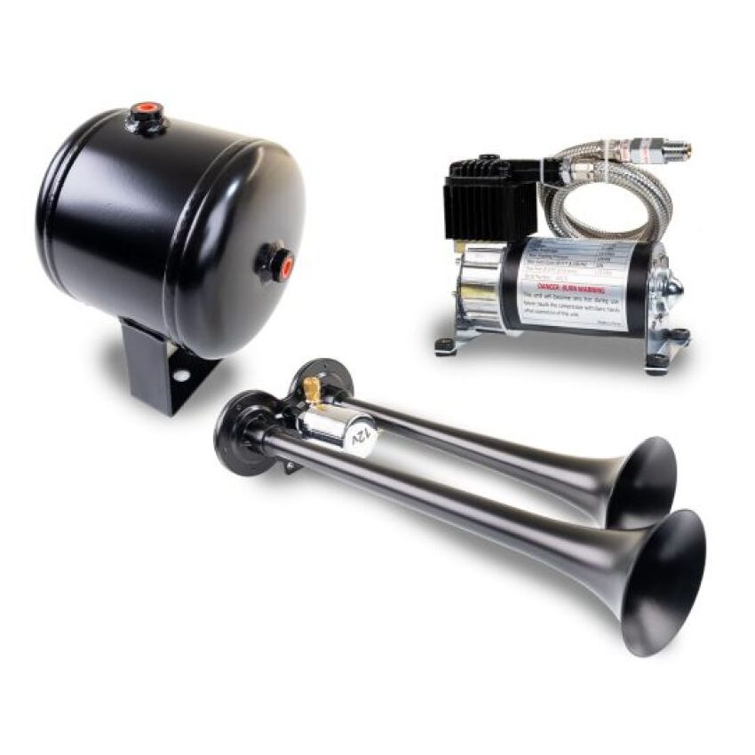 Kleinn Air Horns HK2-1 Kleinn Dual Black Horn Kit w/ 120 PSI Air Compressor / 0.5 gal Air Tank