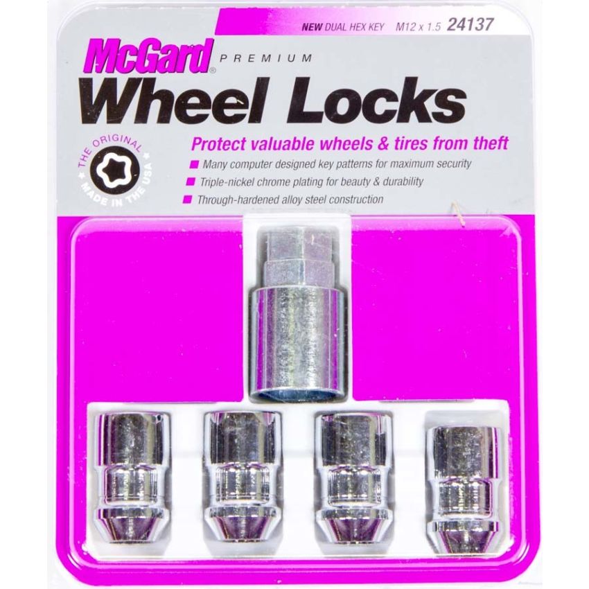 McGard Wheel Lock Nut Set - 4pk. (Cone Seat) M12X1.5 / 19mm & 21mm Dual Hex / 1.46in. L - Chrome