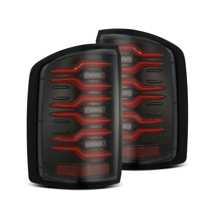 AlphaRex 14-18 GMC Sierra 1500/2500HD/3500HD LUXX-Series LED Tail Lights Blk/Red w/Actv Lgt Seq. Sig