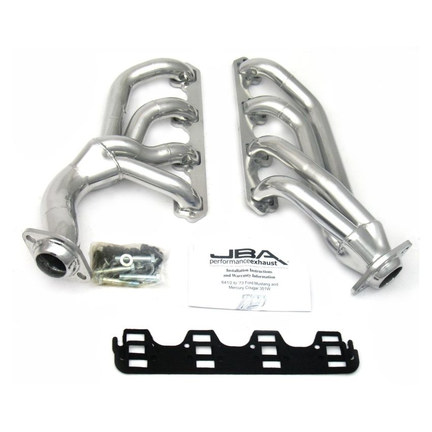 JBA 65-73 Ford Mustang 351W SBF w/T-5/Cable Clutch 1-5/8in Primary Silver Ctd Mid Length Header