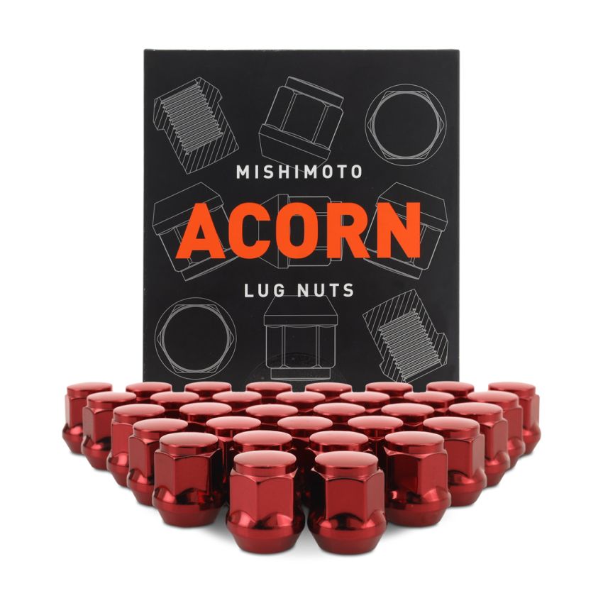 Mishimoto Steel Acorn Lug Nuts M14 x 1.5 - 32pc Set - Red